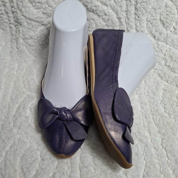 Indigo Shoes - Indigo Purple Flats Shoes with Bow Accent Size 6